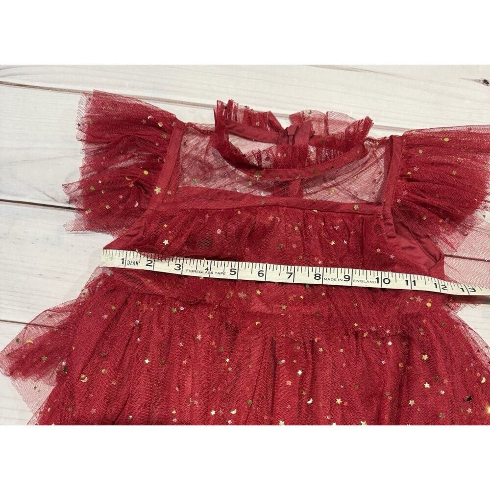 Red Tulle Star Sequin Ruffle Dress Girl Holiday Christmas Party Photo 4T-5T EUC - Picture 8 of 11